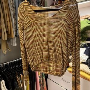 Missoni V-Neck Long-Sleeve Top in Mustard Brown